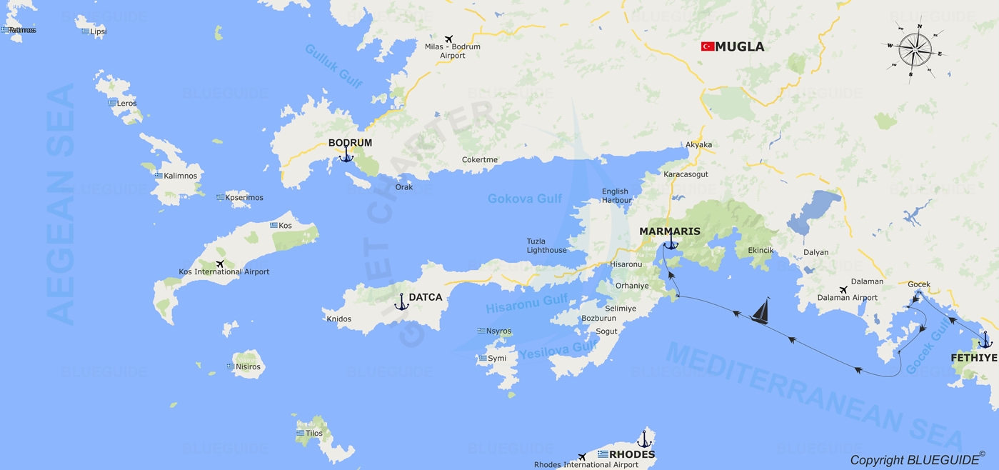 Fethiye Marmaris Route Itinerary - Gulet Charter Official Website Fethiye Marmaris Blue Cruise Route Itinerary